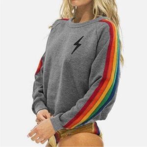 Aviator Nation Gray Sweatshirt with Rainbow Stripes